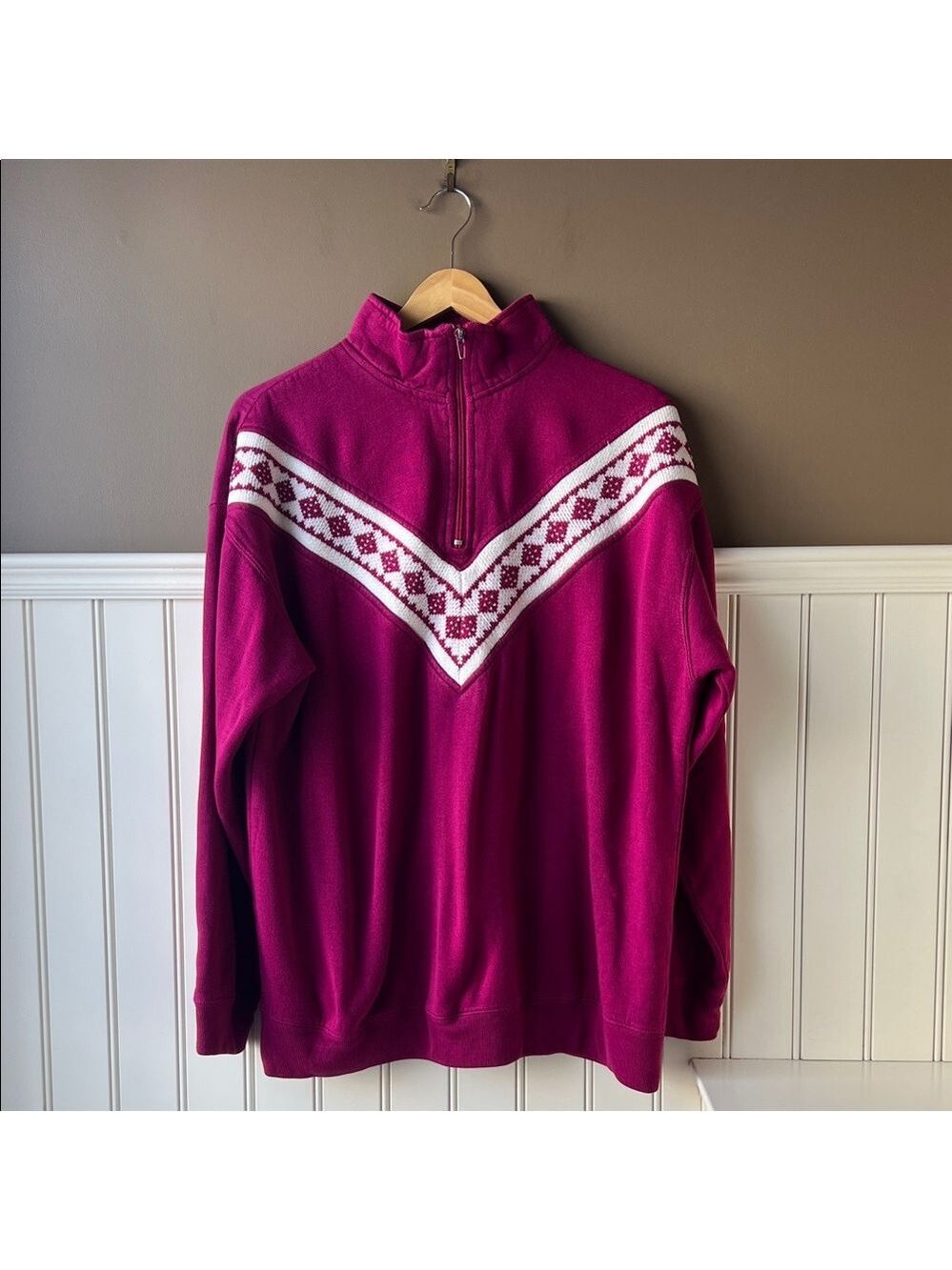 R&R Sport Vintage Raspberry Pullover with Nordic Pattern Size 14